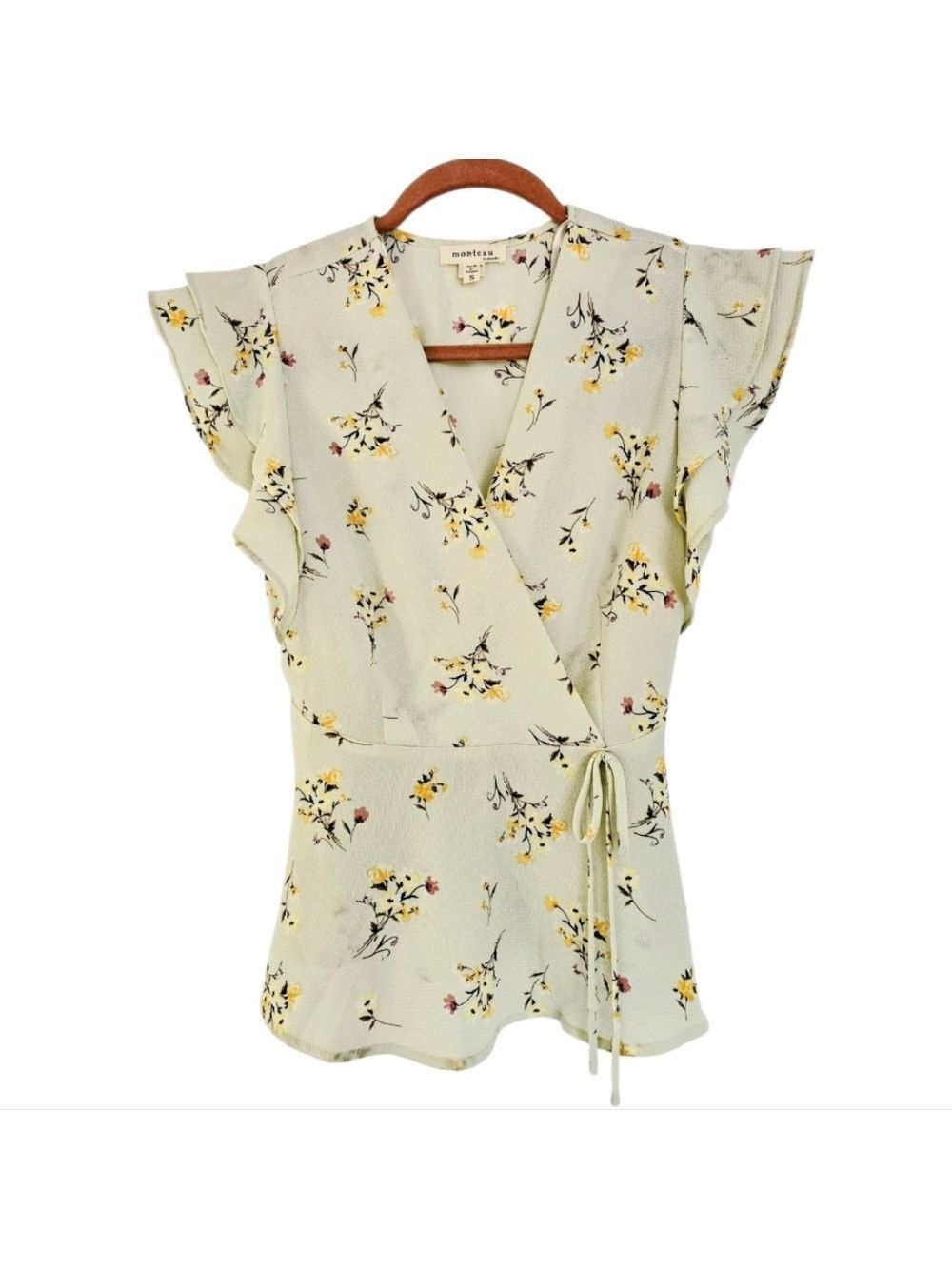 MONTEAU Short Flutter  Sleeve Floral Print Y2K Top Size Small
